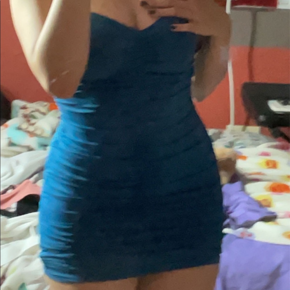 Blue Ruffled Strapless Dress - Picture 2 of 2